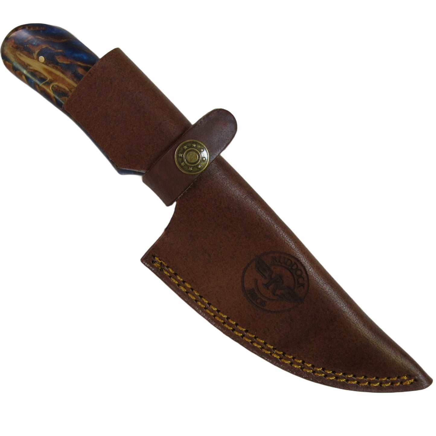 conifer inspired hunting knife with resin handle and Damascus steel blade by Ruddock Bros El Paso Texas