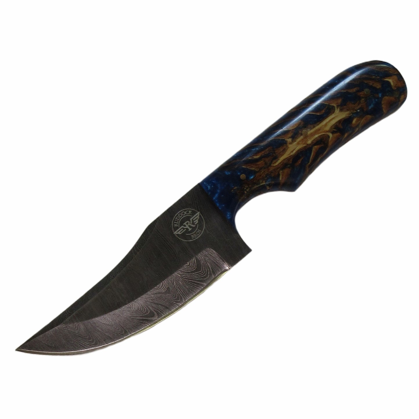 conifer inspired hunting knife with resin handle and Damascus steel blade by Ruddock Bros El Paso Texas