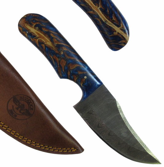 conifer inspired hunting knife with resin handle and Damascus steel blade by Ruddock Bros El Paso Texas