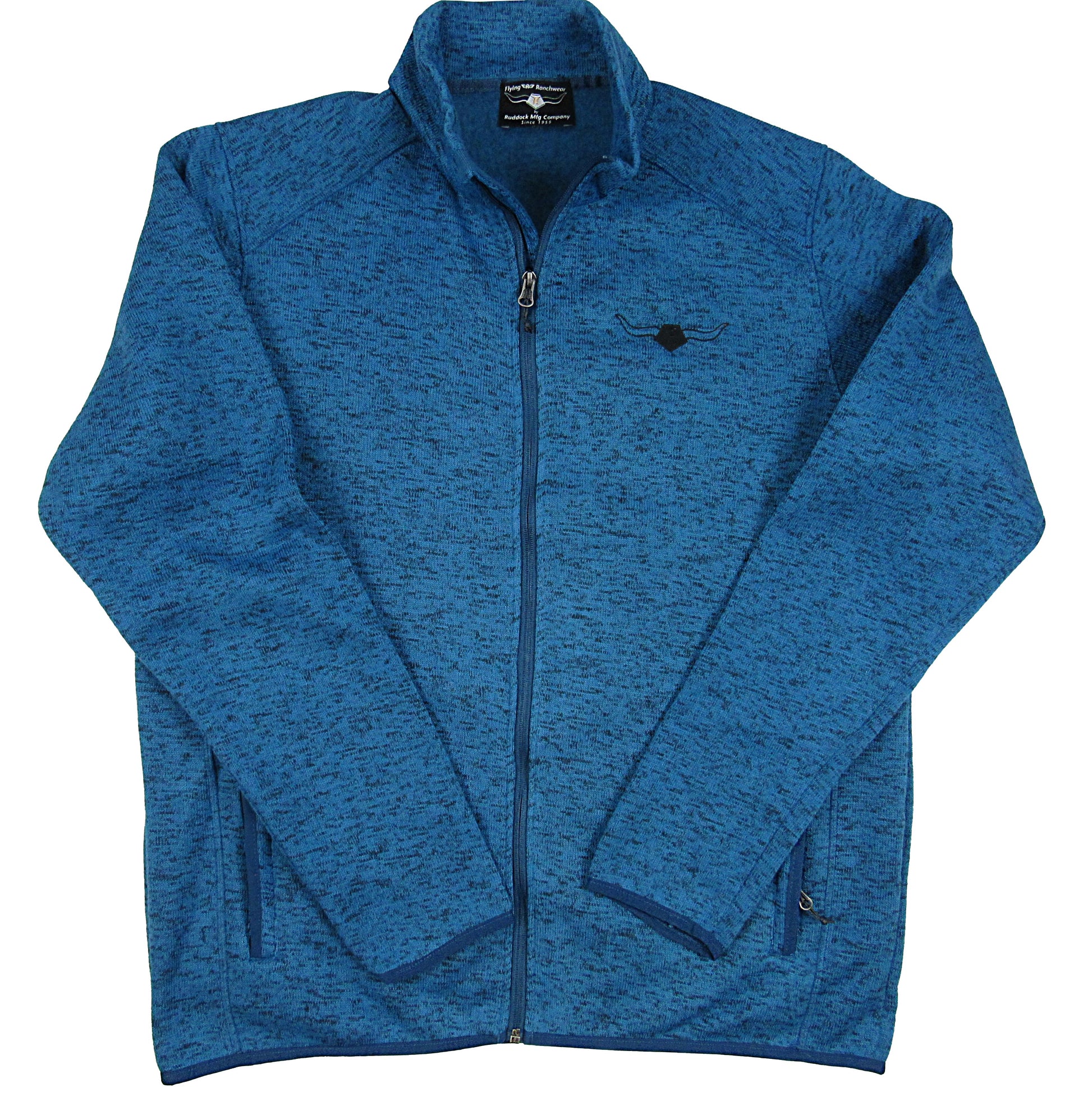 Fleece jacket with pockets and Flying R embroidery on chest in power blue heather