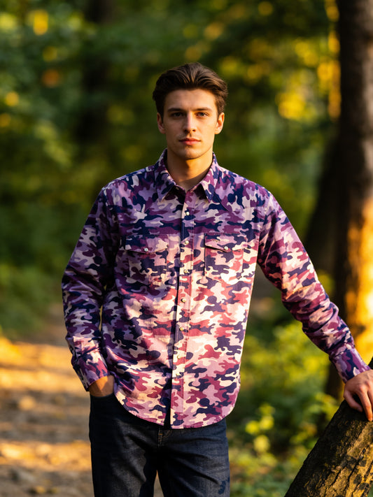 Flying R Ranchwear - Cantina Collection Camo - Purple - Long Sleeve - Classic Fit