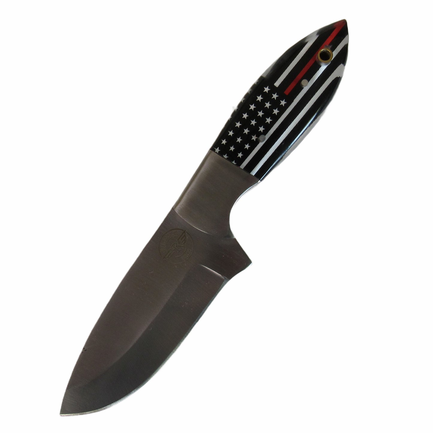 Red Line first responders tribute knife with stainless blade and resin handle by Ruddock Bros with leather sheath