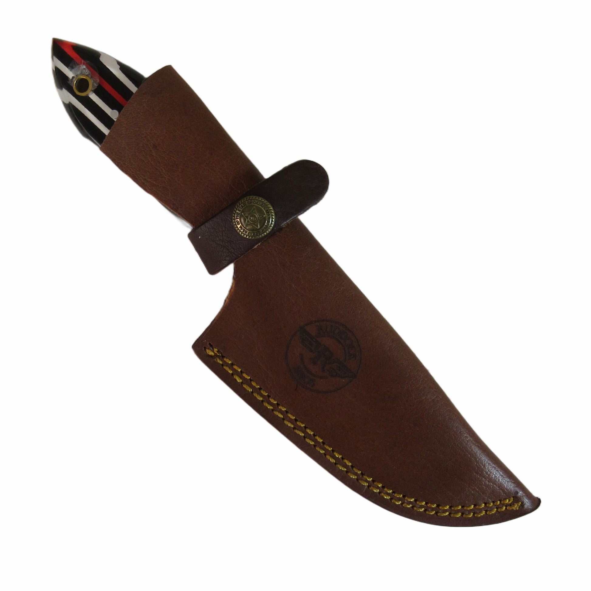 Red Line first responders tribute knife with stainless blade and resin handle by Ruddock Bros with leather sheath