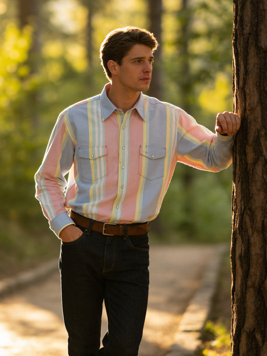 Clearance - Retro Awning Stripe - Snaps - Oversized Fit