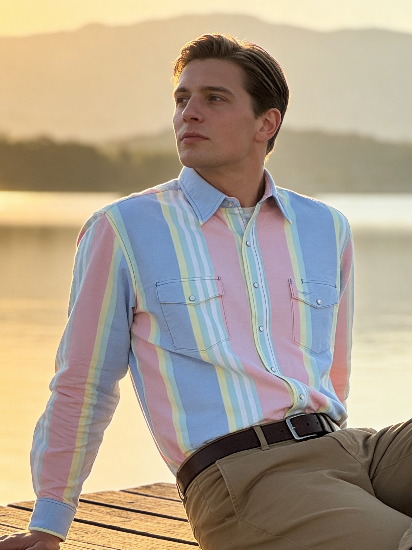 Clearance - Retro Awning Stripe - Snaps - Oversized Fit
