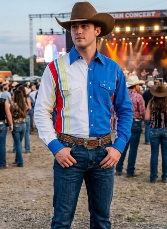 Flying R Ranchwear - Cantina Collection - Royal Retro Stripe - Long Sleeve - Classic Fit