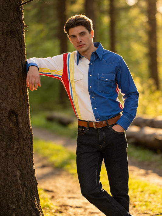 Flying R Ranchwear - Cantina Collection - Royal Retro Stripe - Long Sleeve - Classic Fit