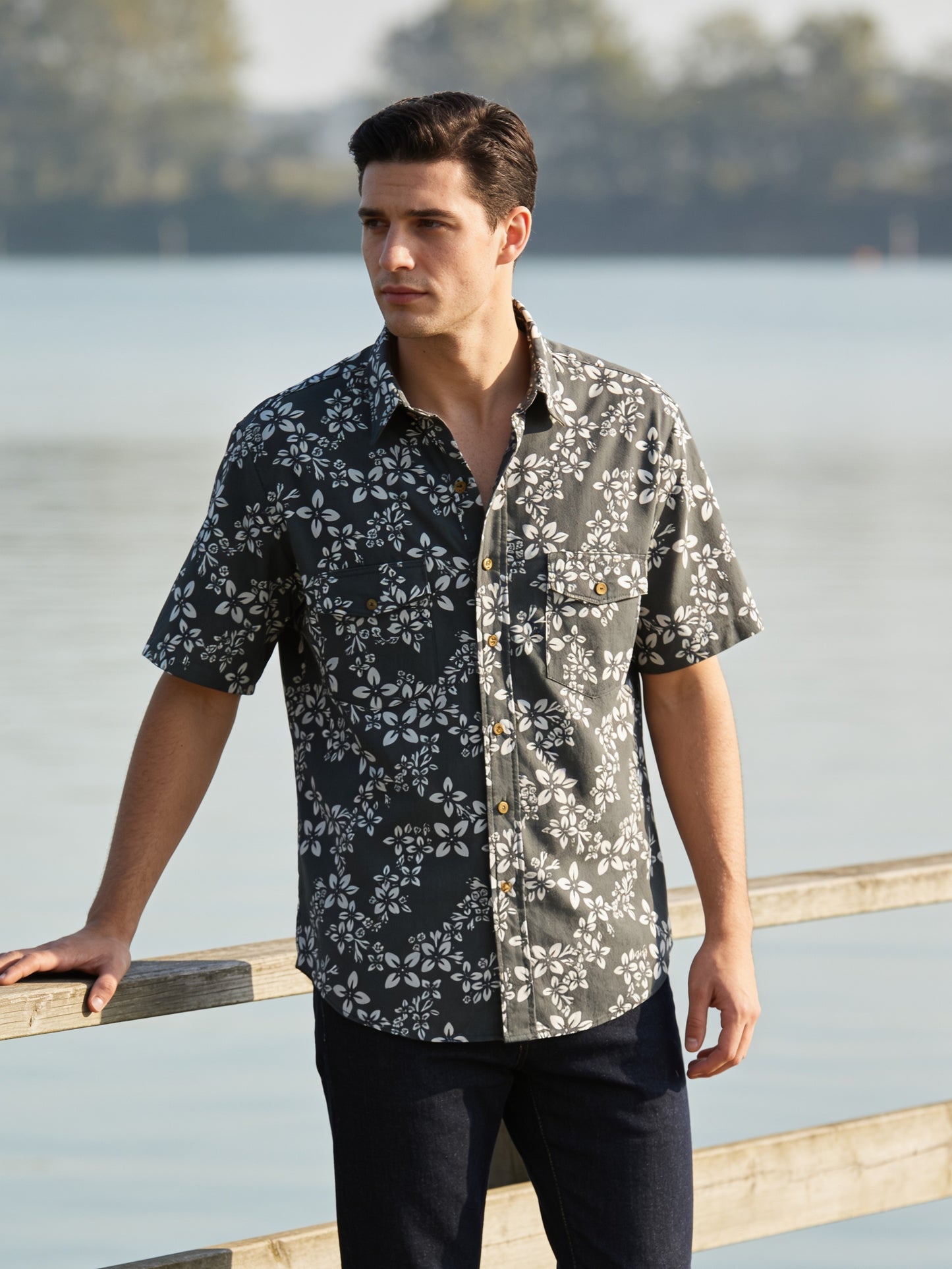 Flying R Ranchwear - Cantina Collection - Gray Floral - Short Sleeve