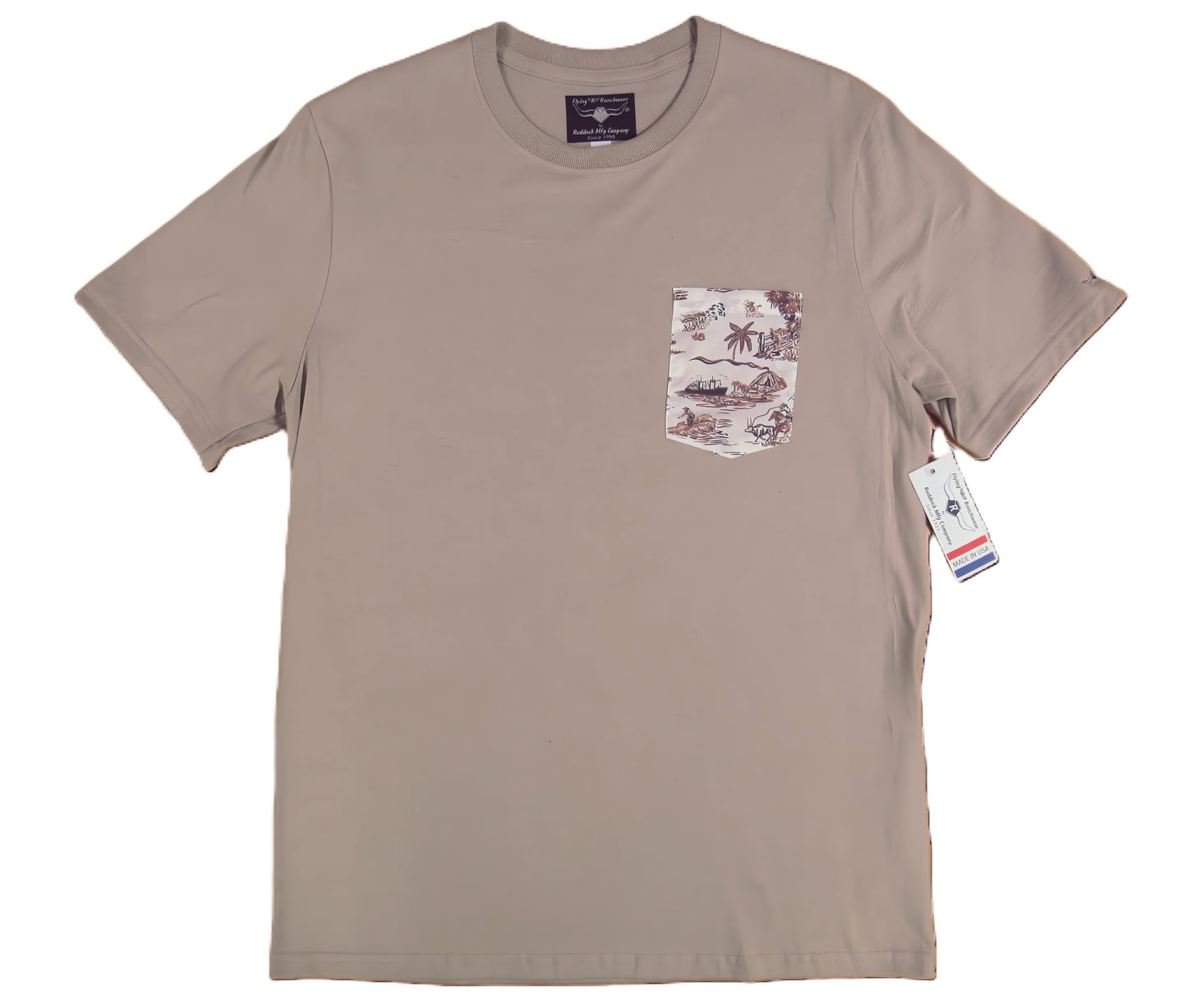 Flying R Ranchwear - Vaquero Print - Tan Pocket T-shirt - Made in USA