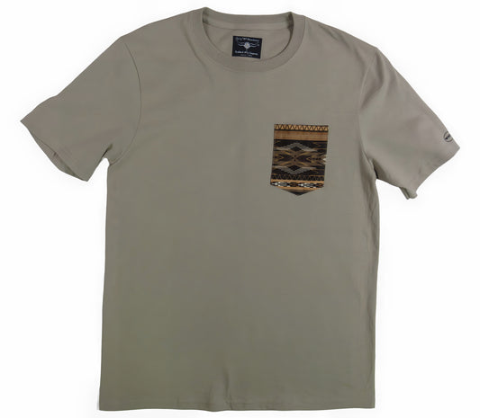 Khaki made in USA t shirt with southwest print on pocket Flying R Ranchwear Ruddock Shirts