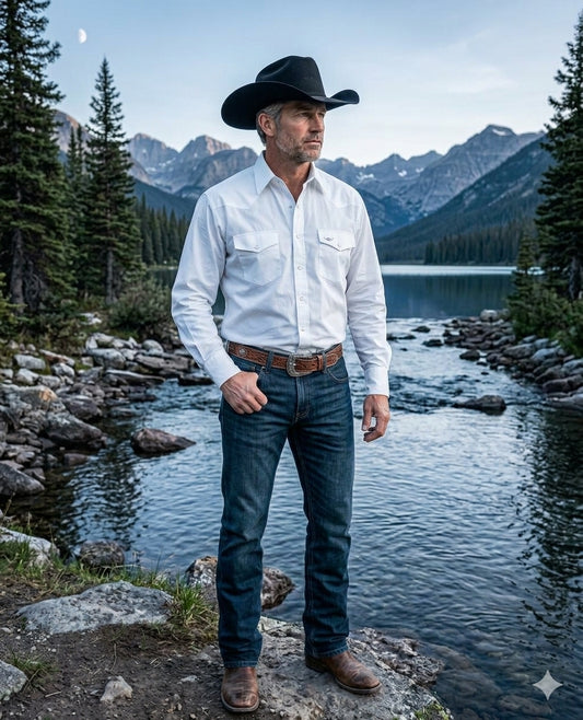 Flying R Ranchwear - Western Classic Solid - White Poplin - Long Sleeve - Snaps - Classic Fit