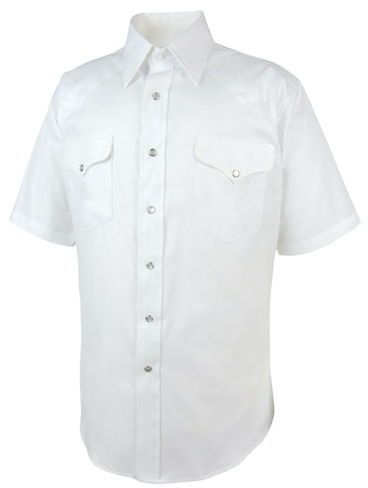 Flying R Ranchwear solid white pinpoint oxford with snaps Made in USA Ruddock Shirts El Paso Texas