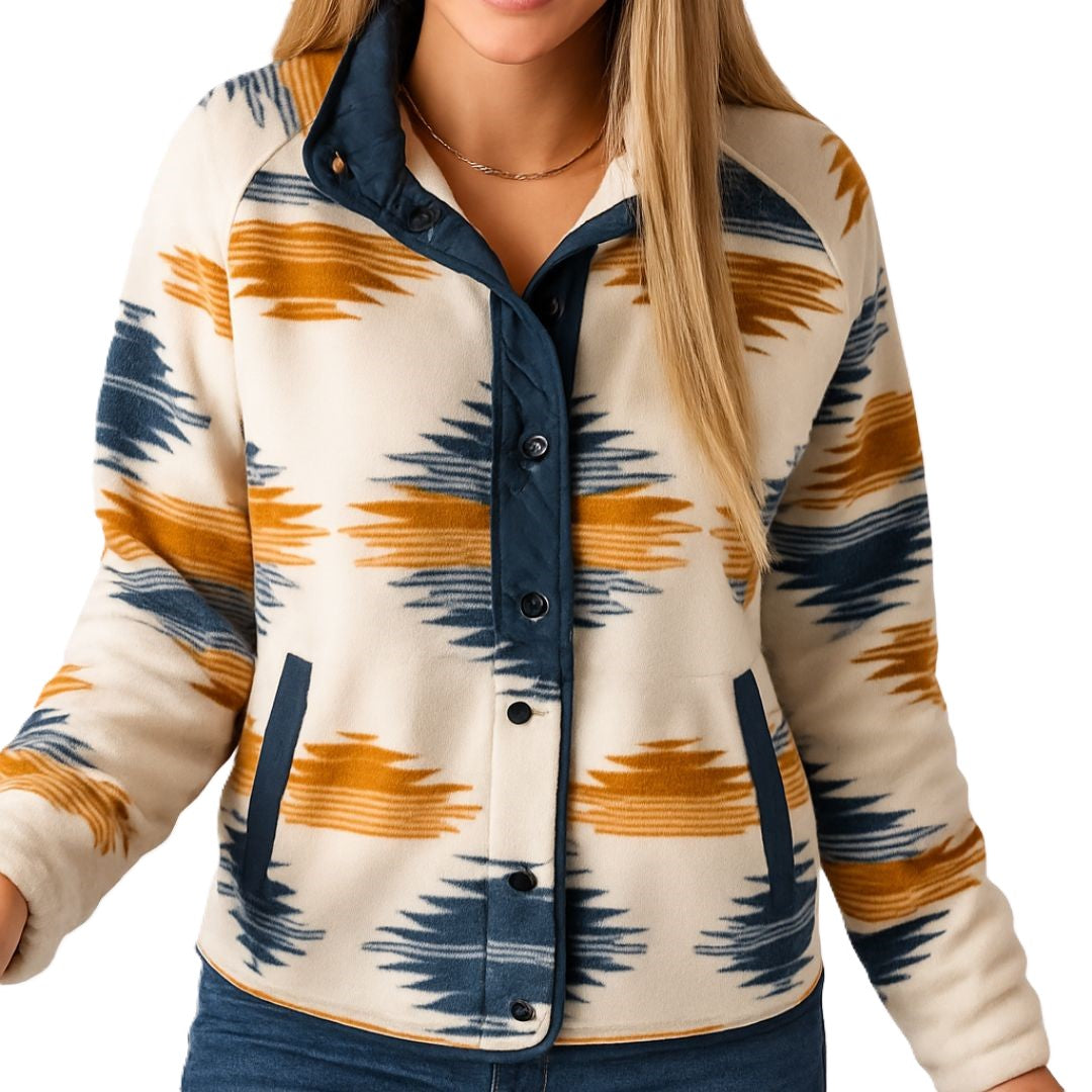 Flying R Ranchwear - Women's Southwest Fleece ~ Full Snap - Blue/Sunburst