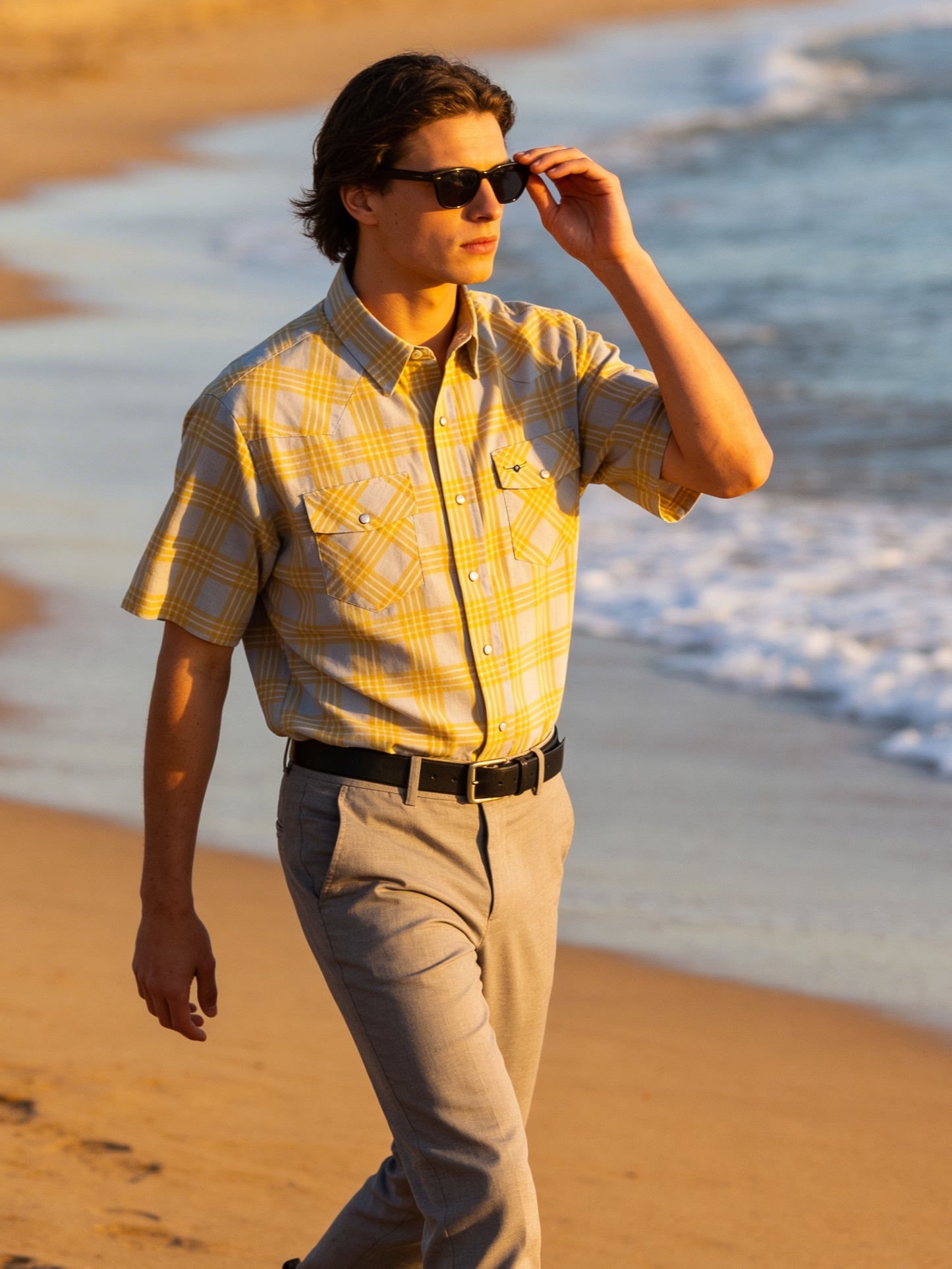 Flying R Ranchwear - Feather Plaids - Gray & Yellow - Short Sleeve - NEW FIT