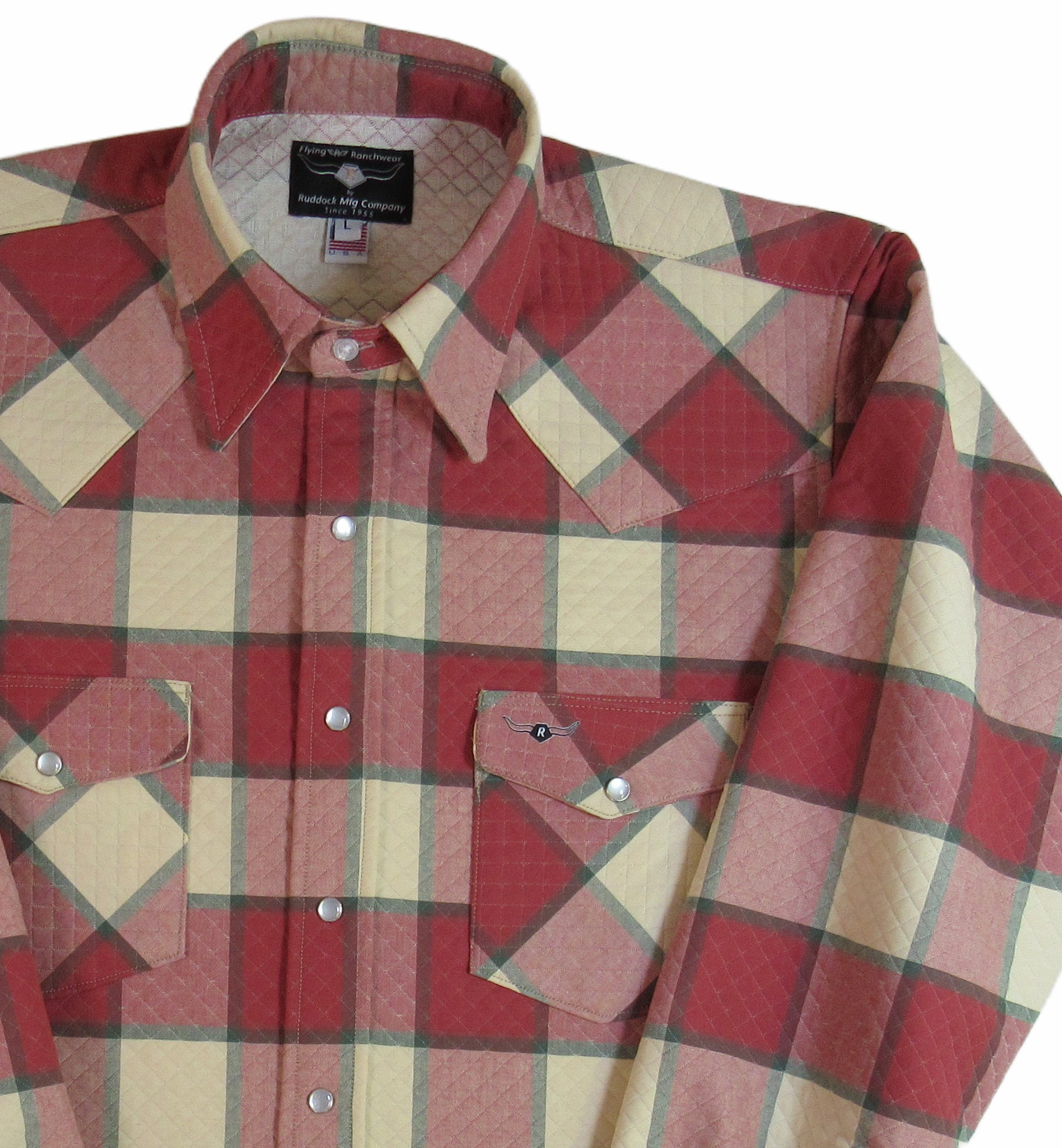 quilted plaid shirt by Flying R Ranchwear made in USA by Ruddock Shirts El Paso Texas 